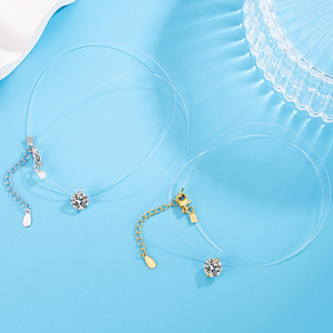 Collier ras du cou tendance avec pendentif solitaire en zircone cubique (CZ) rond, chaîne transparente en fil de pêche, bijou cadeau pour femme - Product Image 3