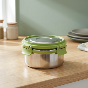 Conteneur Rond en Acier Inoxydable FUSION STEEL 400 ML avec Couvercle en Plastique Vert, Scellé Hermétiquement, à un Seul Niveau, Taille Moyenne - Product Image 3
