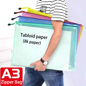 Tùy chỉnh A3 lưới dây kéo tập tin tài liệu túi dày PVC lưu trữ lớn cho tài liệu quảng cáo bức tranh báo lá cải với biểu tượng tùy chỉnh - Product Image 2