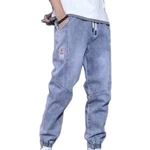 Celana Jeans Pria <span class=keywords><strong>M</strong></span>-4XL Musim Semi dan Gugur, Celana Kerja Kasual dengan Tali di Pergelangan Kaki dan Pinggang Elastis - Product Image 1