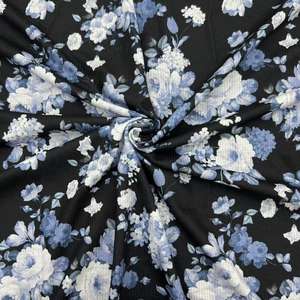 Bloemenprint breistof 240GSM katoen-achtig 2*2 geribbelde gebreide stof dubbel geborsteld rekbaar gebreide stof voor kleding - Product Image 2