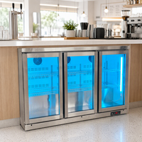 Mini-réfrigérateur de bar à trois portes à refroidissement direct, vitrine de boissons sous comptoir, réfrigérateur de sol mécanique en verre pour la vente en gros