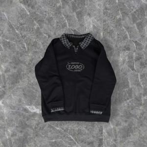 Sweat-shirt à capuche vintage à double couche avec patchwork à carreaux, personnalisé, 100% coton - Product Image 3