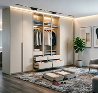 Dressing moderne sur mesure avec éclairage LED, table de maquillage intégrée et armoire de rangement pour chambre à coucher