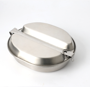 <b>Egg</b> Oval Camping 304 Stainless Steel 2 Compartment Eating Tray Large Plate Cooking <b>Pan</b> in One Kit Folding Handle Mess Tin - Product Image 4