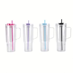 Custom 40oz Double Wall Leak-Proof BPA Free Plastic <b>Straw</b> Type Travel Tumbler <b>Reusable</b> Lid Handle Cute Cartoon Design - Product Image 3