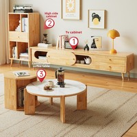 Meuble TV en bois massif, combinaison table basse, nouveau design pour petit appartement, tiroir au sol, meuble de salon