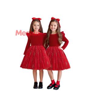 Nouvelle arrivée MS, robe de fête pour filles en sequins rouges, manches longues, pour enfants, tenue de fête d'hiver, vêtements formels - Product Image 1