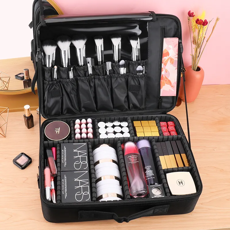 Kotak Organizer Makeup ekstra besar, kotak perlengkapan seni rias wajah portabel, tas seniman Makeup profesional