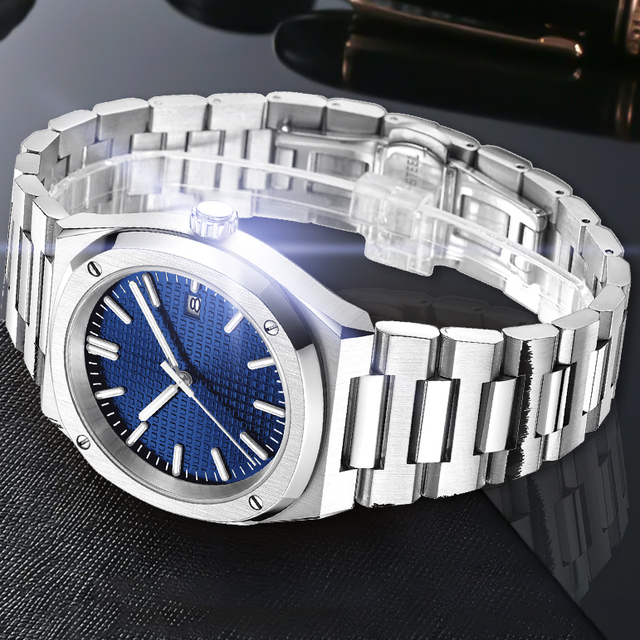 Custom Logo Men's Luxury Stainless Steel Quartz Watch Business Fashion Style 10ATM Water Resistant Glass Dial