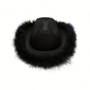 Chapeaux Fedora Western pour adultes, style cowgirl, bordure en plumes, rose, pour voyages, usage décontracté et extérieur - Product Image 6