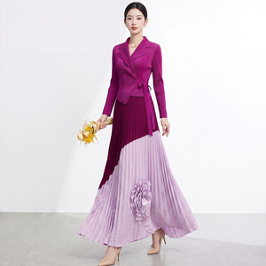 Women's Eco-Friendly Vintage Elegant Floor-Length Plus Size <b>Dress</b> Woven Pleated Ruffles Beading V-Neck Belt Anti-Wrinkle Color - Product Image 1