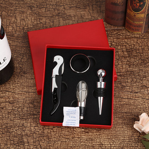Mini Set de Regalo de <span class=keywords><strong>Vino</strong></span> Sostenible de Acero Inoxidable Negro, 4 Piezas, <span class=keywords><strong>Accesorios</strong></span> de Plástico, Sacacorchos Manual, Tapón, Vertedor, Personalizado - Product Image 4