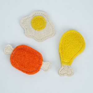 Zenidoo Eco-Friendly Pure Natural Loofah Chew <b>Toys</b> for <b>Cats</b> & Dogs-<b>Interactive</b> Poached Egg & Drumsticks Shapes Colorful Edible - Product Image 3
