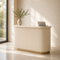 Comptoir de réception de bureau moderne en bois avec logo LED personnalisé pour salon de beauté, spa, clinique, ou petit commerce