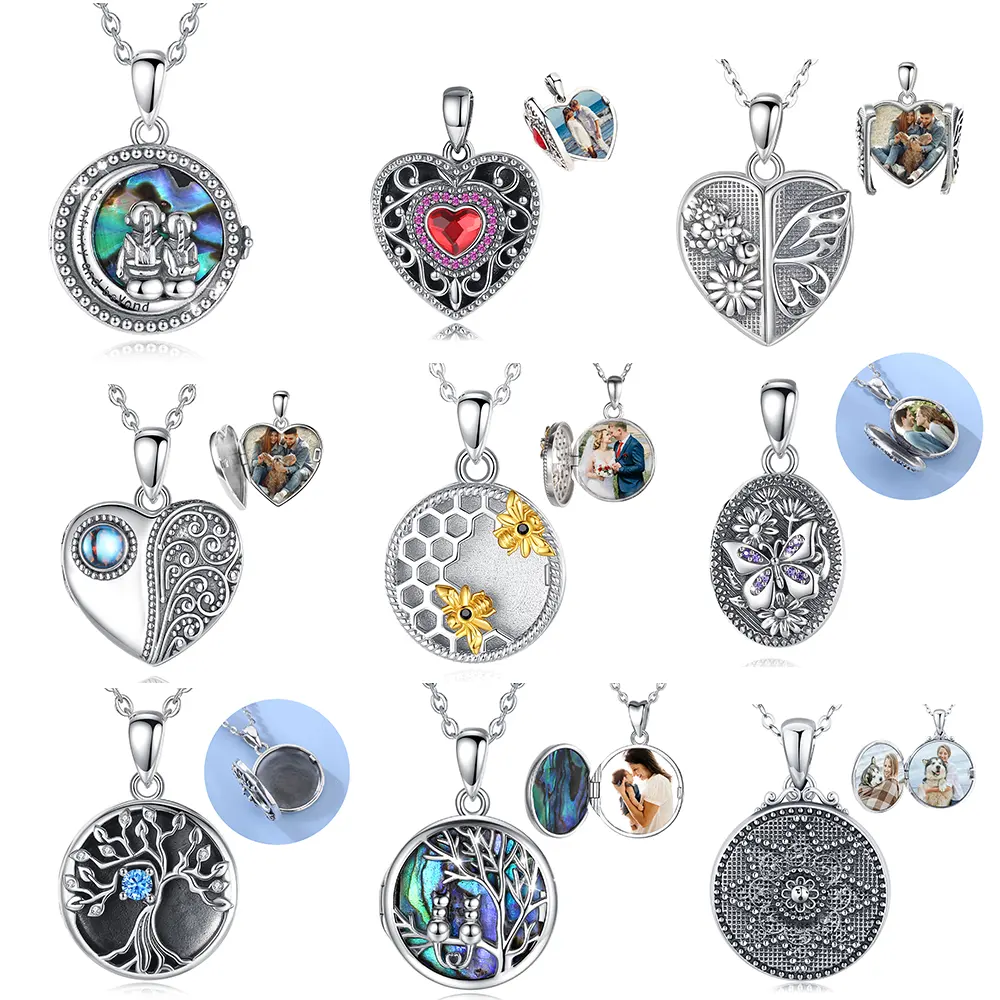 Changda 925 Sterling silver personalized keepsake butterfly custom memory photo locket pendant necklace