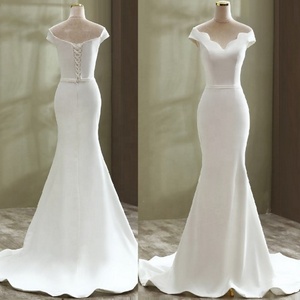 # 9293 Elegante Abito <span class=keywords><strong>da</strong></span> Sposa a Tubino con Maniche Corte, Scollo a V, <span class=keywords><strong>in</strong></span> Raso Liscio, Schiena Scoperta, Spalle Scoperte, Corsetto, Vestito <span class=keywords><strong>da</strong></span> <span class=keywords><strong>Cerimonia</strong></span> per Donne - Product Image 1