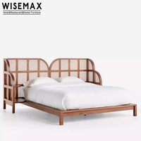 WISEMAX MÖBEL Retro Design Home Hotel Master Zimmer Queen Size King Size Rattan Cane Kopfteil Massivholz bett für Schlafzimmer