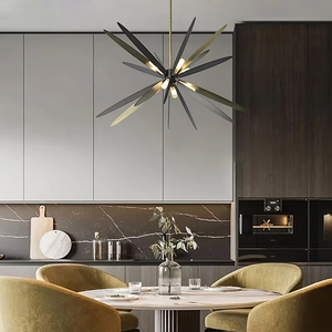 Lustre Libellule Pendentif Starburst moderne <span class=keywords><strong>avec</strong></span> des lames inspirées de libellules en noir et laiton, <span class=keywords><strong>plafonnier</strong></span> de déclaration - Product Image 2