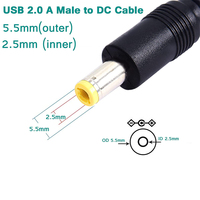 Câble de charge USB 2.0 a mâle vers USB DC 5.5x2.1mm DC Plug Jack