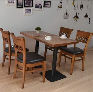 Tables et chaises de café en gros pour restaurants intérieurs, meubles de café bon marché en gros, <span class=keywords><strong>chaise</strong></span> en bois massif et <span class=keywords><strong>cuir</strong></span> design - Product Image 2