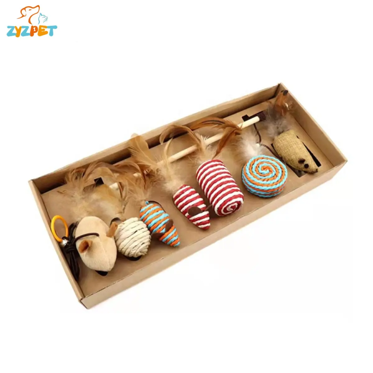 Cat Toy Gift Box 7 Piece Pet Supplies, Feather Interactive Mouse Stick Mouse Animal Cat Toy, Kitten Toy Mouse