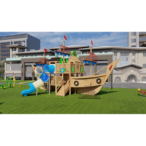 Ensemble de jeux de plein air de luxe - Toboggan, lumières, jeux, pont suspendu, ASTM EN71, tuyau galvanisé et LLDPE, OEM Pirate Ship Park Play - Product Image 1