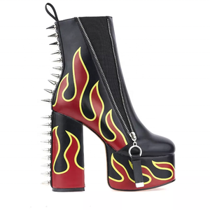 Bottines à plateforme pour femmes avec rivets et patchwork, bout rond, fermeture éclair latérale, talons épais, personnalisables - Product Image 3