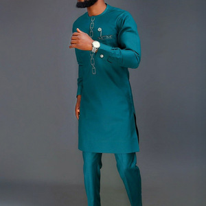 Ensemble 2 pièces africain pour <span class=keywords><strong>homme</strong></span> : <span class=keywords><strong>Tunique</strong></span> à manches longues et pantalon, style Dashiki traditionnel pour affaires, mariages et occasions formelles - Product Image 1