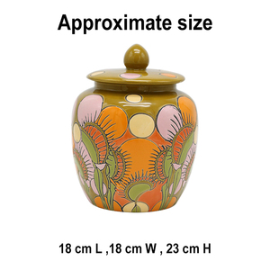 Qianrui QR012A-2 vẽ tay đầy màu sắc hoa Polka Dot Nâu gốm Jar-bền nghệ thuật trang trí tưởng niệm container (3 năm - Product Image 2