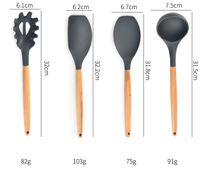 Set Peralatan Dapur Silikon Waldo 8 Buah dengan Wadah Penyimpanan, Gagang Kayu Anti-Selip, Aman untuk Mesin Cuci Piring, untuk Rumah, Restoran, dan Memanggang