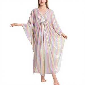 V Neck Maxi Abaya <b>Dress</b> Long Sleeve <b>Loose</b> Fit Elegant Foil Print Polyester Modest Style Women's Beach Wear Spring Summer Adult - Product Image 1