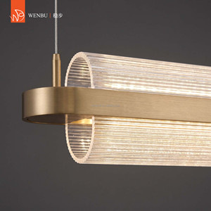 Lustre de luxe, lampe suspendue pour bar, panneau de guidage de lumière en acrylique, or champagne brossé - Product Image 5