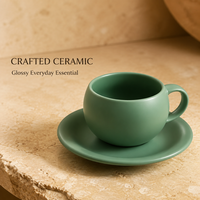 Ensemble tasse et soucoupe à latte en céramique texturée pour une présentation professionnelle du café – Commandes de couleurs personnalisées pour les acheteurs en gros mondiaux