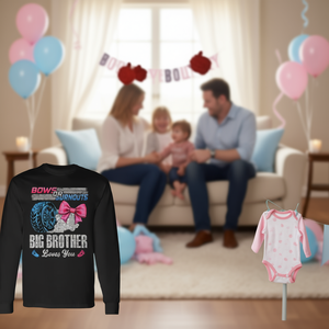Burnouts Or Bows Big Brother Loves You Gender Reveal T-shirt à manches longues - Product Image 3