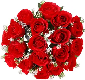 Vas bunga pemakaman buatan 18 bunga mawar merah Flores palsu luar ruangan batu nisan manusia batu nisan dekorasi Memorial