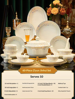 Service de Table de Luxe en Porcelaine Fine Dorée à Motifs Floraux - Compatible Lave-Vaisselle/Micro-ondes/Four - Plus de 10 Pièces pour Thé, Maison, Restaurant, Mariage