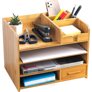Bamboo Desktop Organizer Home Office Bamboo <b>Desk</b> <b>Drawer</b> Organizer 4 Tier Durable <b>Wood</b> Table Top Storage - Product Image 1
