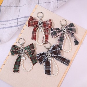 Nouveau motif <span class=keywords><strong>à</strong></span> carreaux, pendentif porte-clés nœud perlé, cadeau pour téléphone portable, cordon de suspension, accessoire pour sacs - Product Image 2
