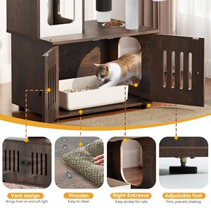 Arbre à chat moderne multifonctionnel 2 en 1 en bois avec enclos pour litière - Product Image 3