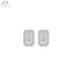 Pendientes de oro blanco macizo de 14 quilates de excelente calidad, estilo Art Deco, con diamantes halo, corte baguette y redondo, joyería fina para mujer, regalo de boda - Product Image 1
