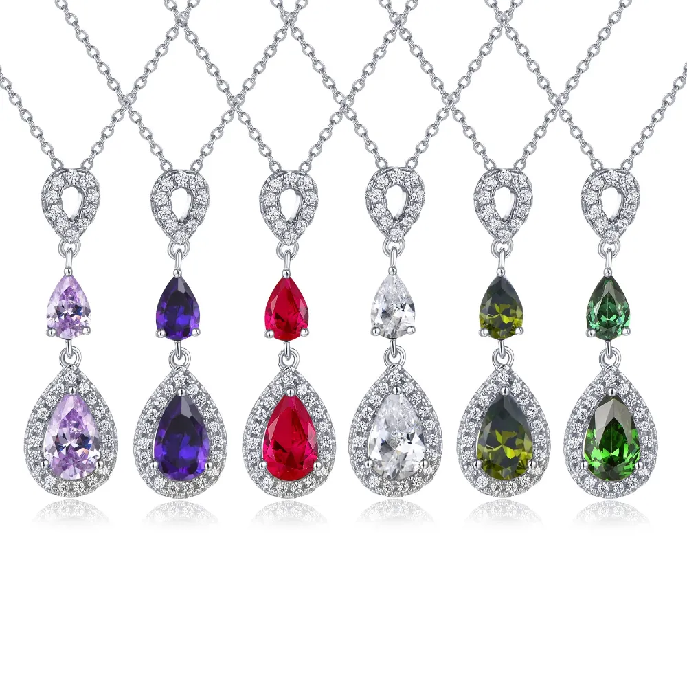 Gemstone Necklace Drop Necklace Green Arrivals 925 Sterling Silver Cubic Zirconia New Woman OEM ODM Luxurious 5A Silver Jewelry