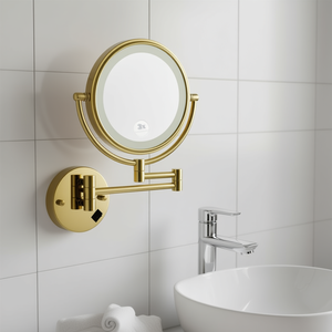 Espejo de tocador con aumento de dos caras montado en la pared LED de 8 pulgadas, acabado dorado, extensión de 12 pulgadas, aumento de 1X/3X, espejo 360 - Product Image 2