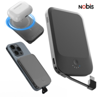 Nobis 22.5W 5000mAh Batería Externa Magnética Ultra Delgada con Carga Inalámbrica, Mini Cargador Portátil con Cable Integrado