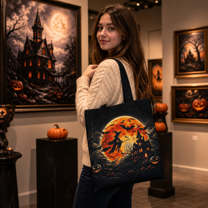 Sacs en toile personnalisables unisexes, sac fourre-tout en toile promotionnel, sacs en toile personnalisés de taille moyenne avec logo Halloween - Product Image 1