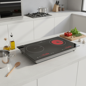 Placa de Cocción de <span class=keywords><strong>2</strong></span> Quemadores Integrada, <span class=keywords><strong>1</strong></span> Vitrocerámica y <span class=keywords><strong>1</strong></span> de Inducción, Eléctrica Infrarroja, <span class=keywords><strong>Precio</strong></span> Accesible, Ahorro de Energía, Control Táctil - Product Image 1