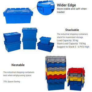 Ağır hizmet tipi Nestable plastik hareketli sandık katı stil en büyük boy ekli kapak konteynerleri Tote kutuları - Product Image 4
