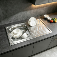 Évier de cuisine à cuve unique avec égouttoir, évier de cuisine moderne, évier de cuisine commercial 100x50cm, évier de cuisine en acier inoxydable