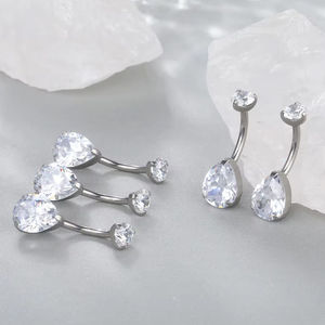 <b>Titanium</b> Teardrop Opal Navel <b>Stud</b> G23 Stainless Steel Prong Setting Women's Belly Ring Jewelry - Product Image 4