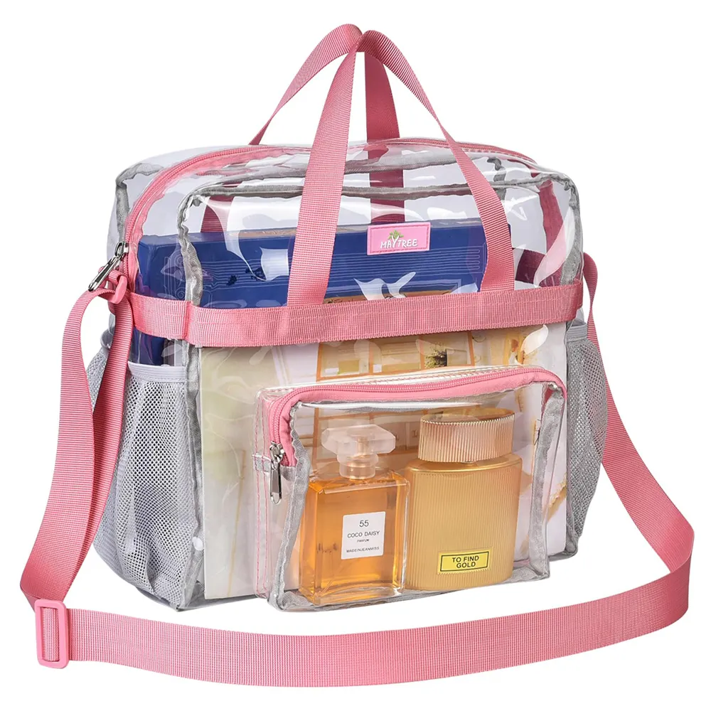 Sac cosmétique en PVC personnalisé avec fermeture à glissière lisse sac à provisions transparent PVC transparent clair trousse de maquillage logo PVC sac à main de plage